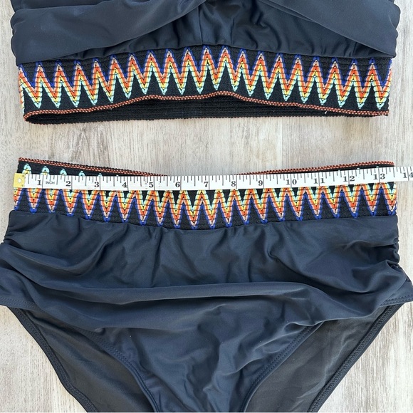 New Women’s Bikini Set Swimsuit High Waisted Tummy Control Large Black 2 Piece - Picture 2 of 6